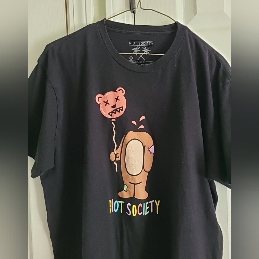 Riot Society Bear Balloon Head Black Tee Shirt Vg